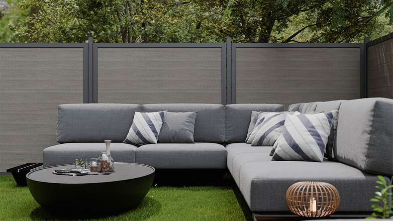 planeo Gardence Simply Guard - PVC garden fence Monument Oak with aluminium frame in anthracite 180 x 180 cm