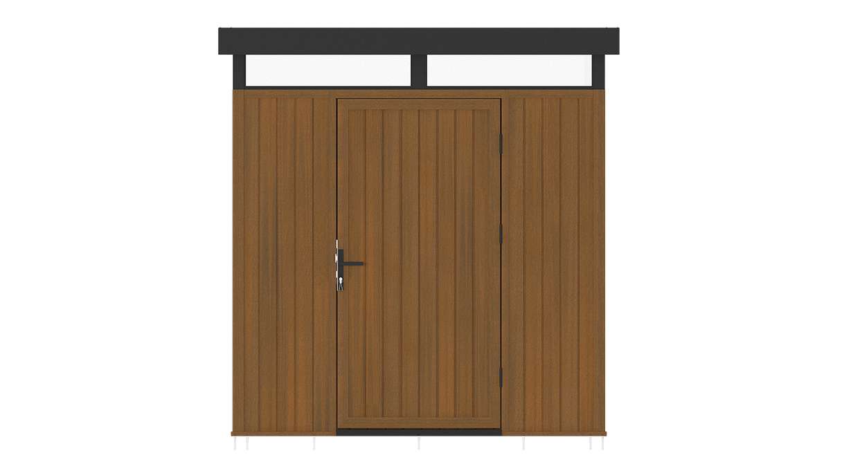 planeo WPC CoEx Flat-Roof Garden Shed S – Burma Teak 208 x 200 x 226.5 cm
