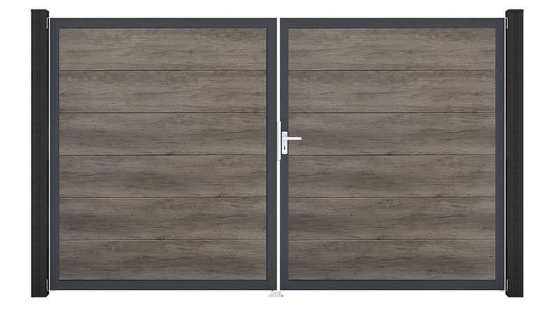 planeo Gardence Simply Guard - PVC door - DIN right 2-leaf Monument Oak with anthracite aluminium frame | DB703 300 x 180 cm