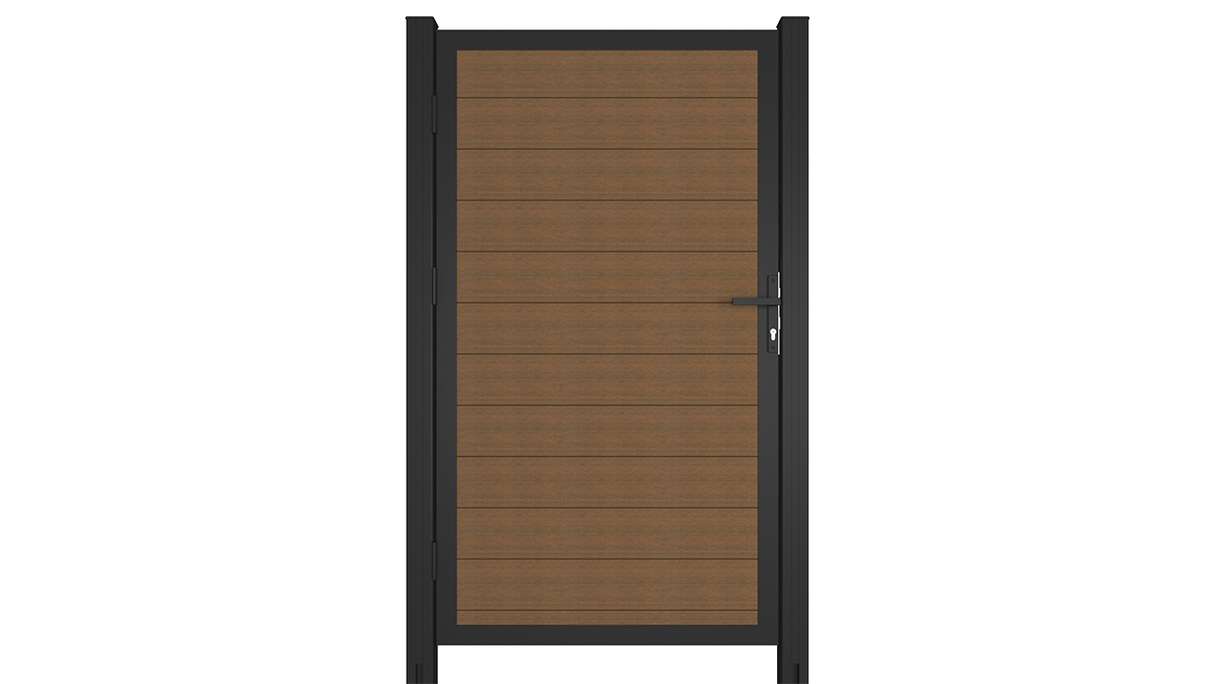 planeo INFINITY - WPC CoEx universal door Burma teak with anthracite aluminium frame 100 x 180 cm