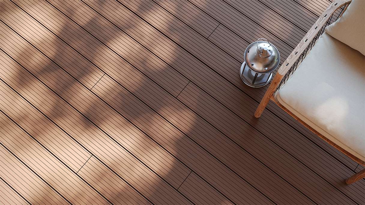 planeo LightWood WPC decking complete set hollow chamber planks - light brown grooved/grooved