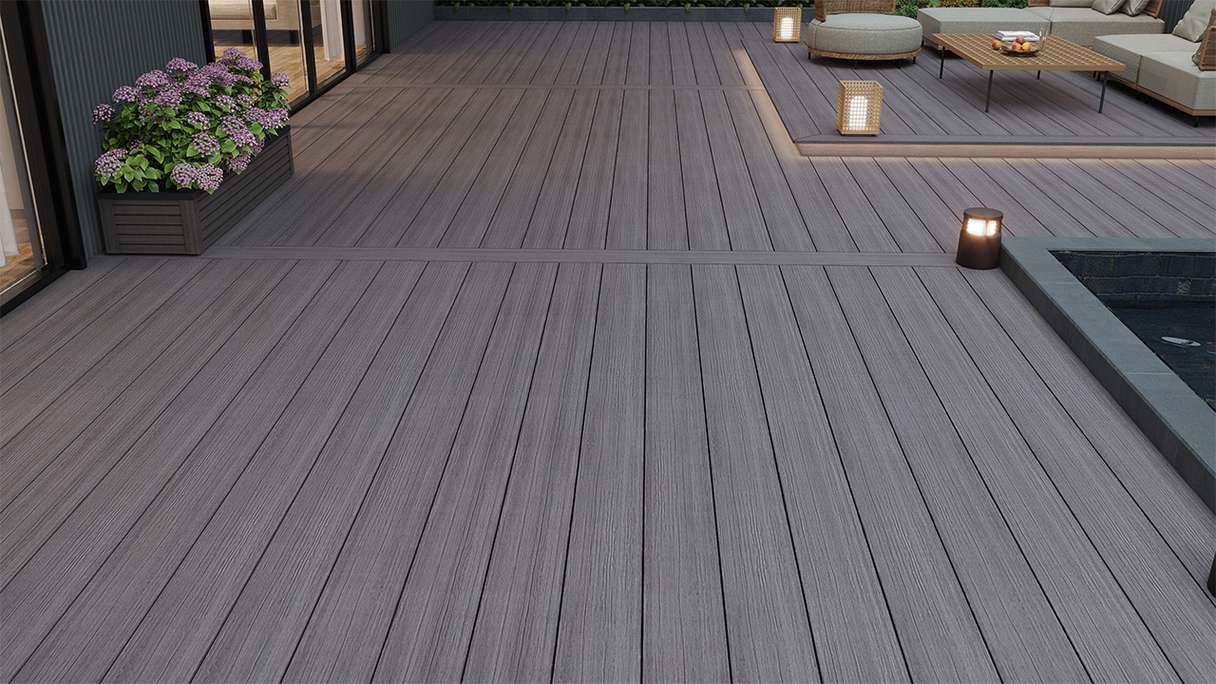 planeo MAXLine Antique - WPC CoEx coated XL decking solid - grey 3m rustic textured/smooth brushed
