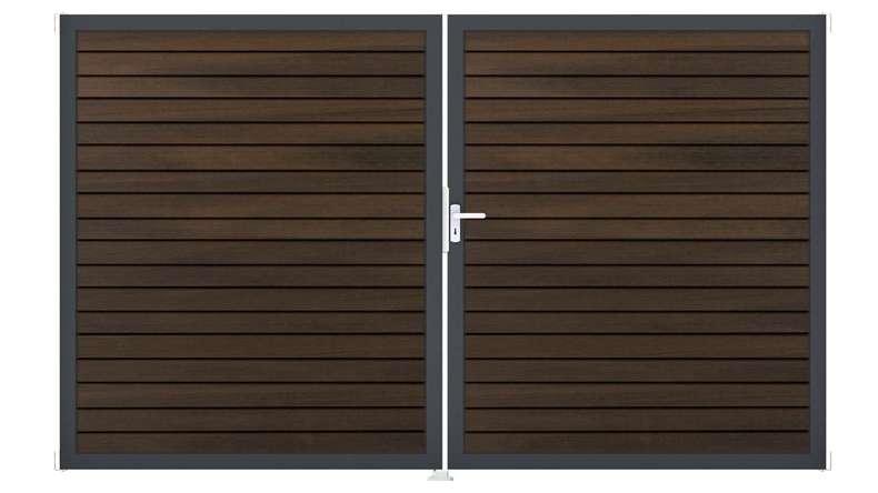 planeo Gardence rhombus door - DIN right 2-leaf walnut co-ex with anthracite aluminium frame