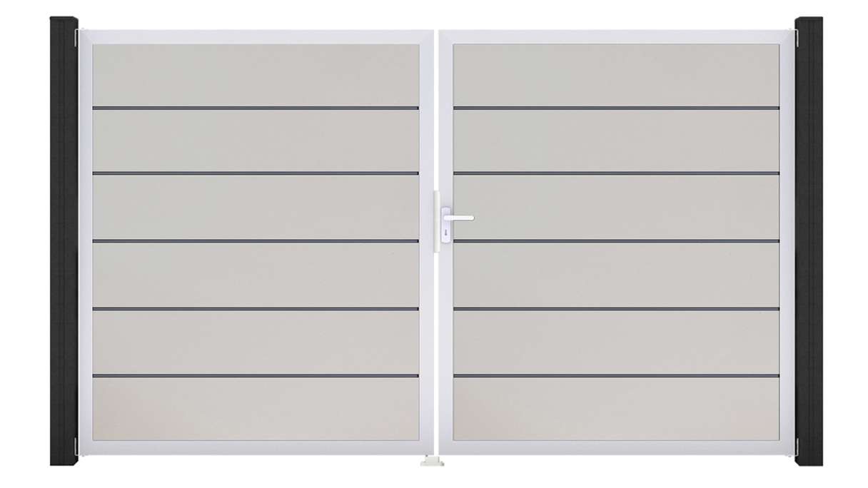 planeo Gardence Simply Premium – 2-panel white PVC gate with aluminium frame, 300 x 180 cm