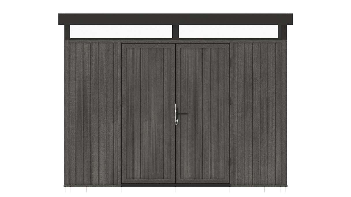 planeo WPC CoEx Flat-Roof Garden Shed L – Dark Grey 300 x 292 x 226.5 cm