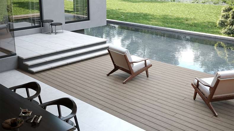 planeo CoEXWood WPC decking complete set solid planks - anthracite grey/grey-grey textured