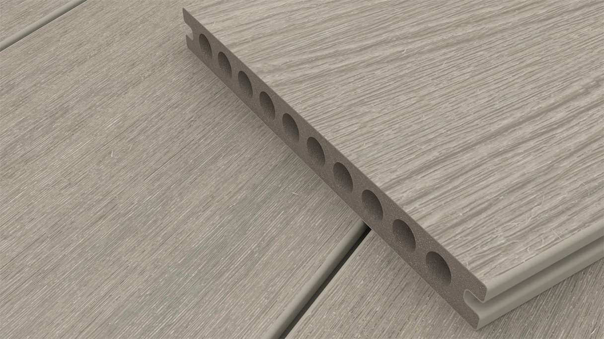 planeo MAXLine Nature - WPC CoEx coated XL decking board hollow chamber - light grey 3m textured/smooth brushed
