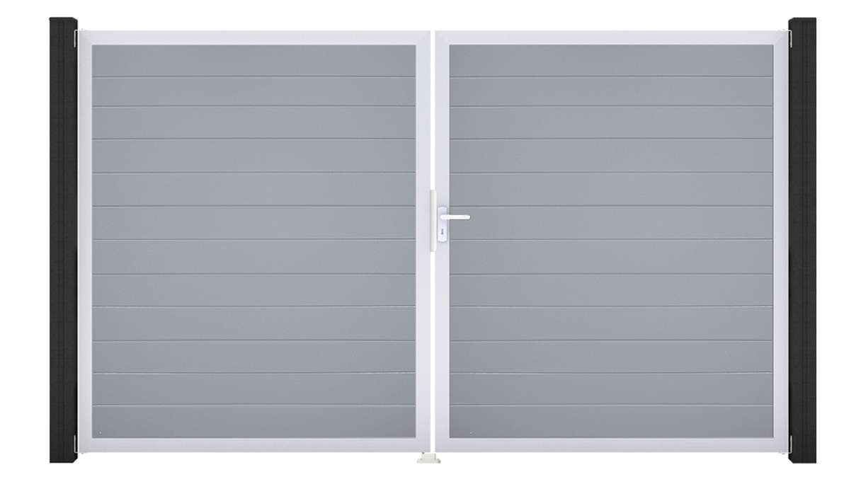planeo Gardence Simply Small – 2-panel PVC gate, silver-grey with aluminium frame, 300 x 180 cm