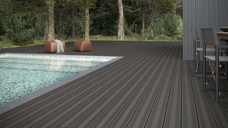 planeo SolidWood WPC decking board solid - Dark grey 3m french/structured