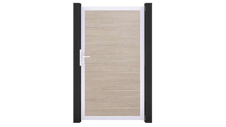planeo Gardence Simply Small – Sheffield Oak universal PVC gate with aluminium frame, 100 x 180 cm