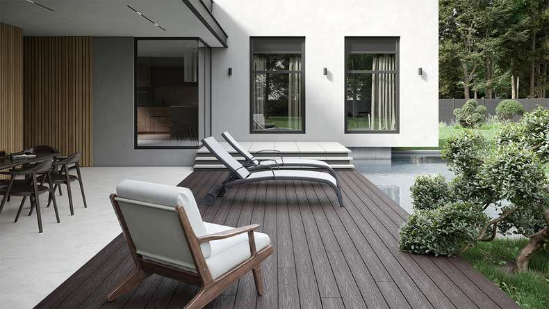 planeo CoEXWood WPC decking complete set solid plank - light brown/dark brown textured