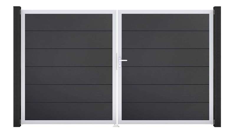planeo Gardence PVC door - DIN right 2-leaf anthracite with silver aluminium frame