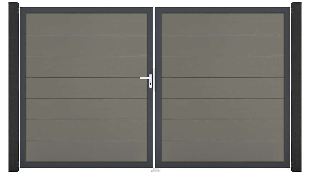 planeo Gardence Strong XL – BPC gate – double-leaf, grey with aluminium frame