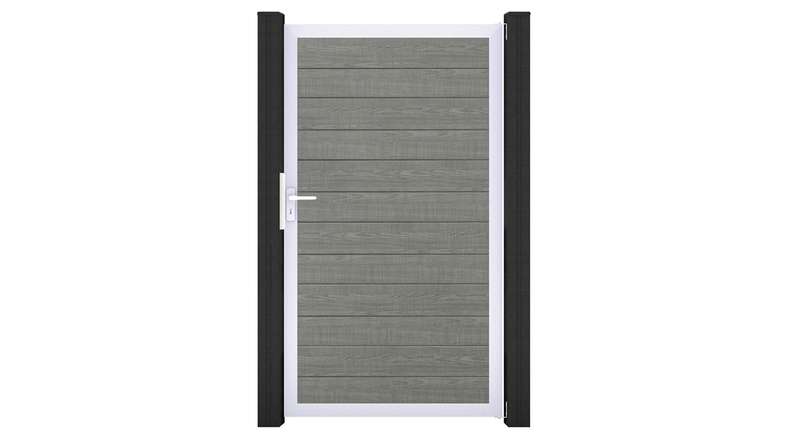 planeo Gardence Simply Small – PVC Universal Gate in Grey Ash Cut with aluminium frame, 100 x 180 cm