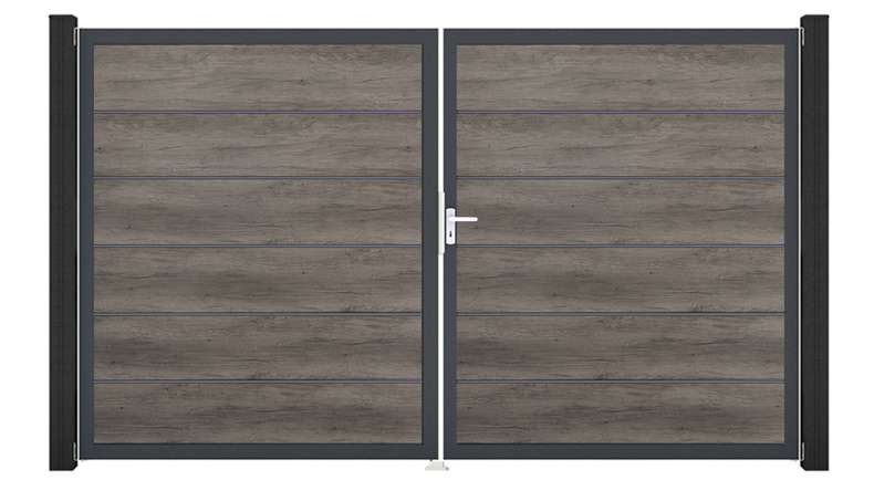 planeo Gardence Simply Premium - PVC door - DIN right 2-leaf Monument Oak with anthracite aluminium frame | DB703 300 x 180 cm