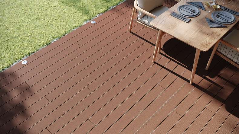 planeo LineWood WPC Solid decking board - Light brown 3.60m grooved/grooved