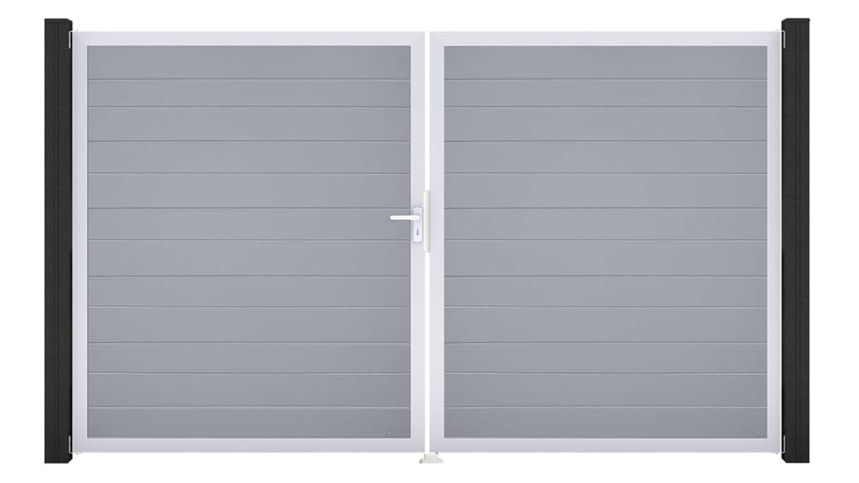 planeo Gardence Simply Small – 2-panel PVC gate, silver-grey with aluminium frame, 300 x 180 cm