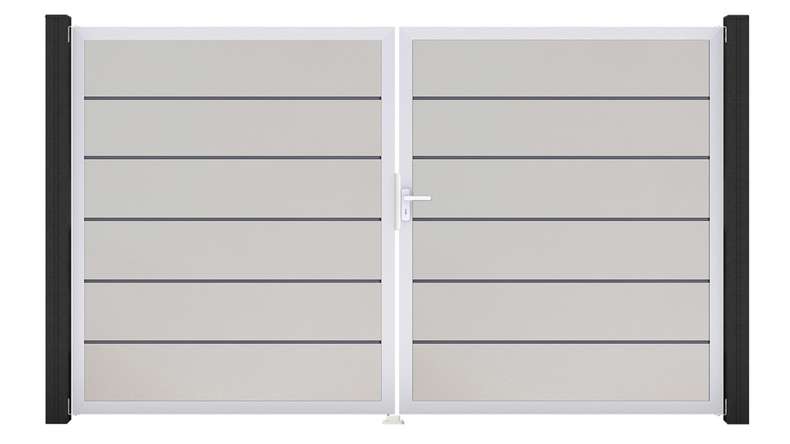 planeo Gardence Simply Premium - PVC door - DIN right 2-leaf white with silver aluminium frame | EV1 300 x 180 cm