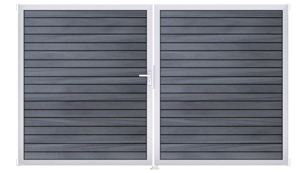 planeo Gardence Trendy – BPC Rhombus Gate – 2-panel, stone grey co-extruded with aluminium frame