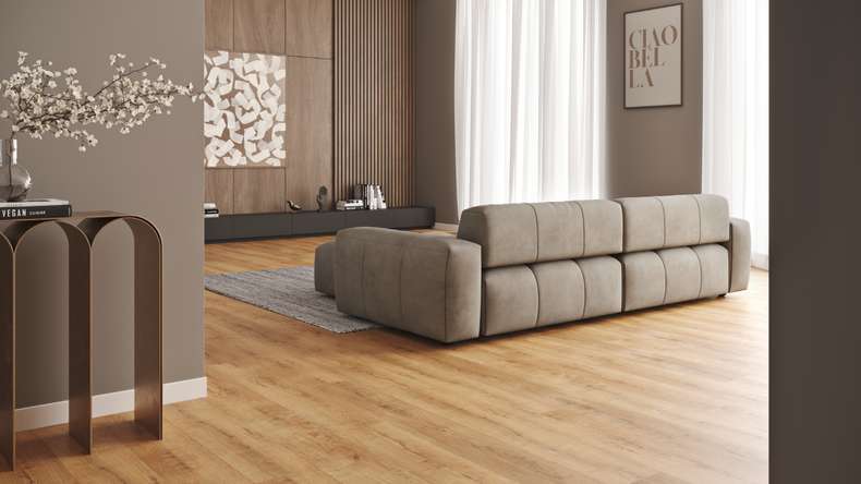 planeo Rigid Click Vinyl - SolutionX 2in1 Oak Gold Brown | Impact sound insulation integrated (ECF-0077)