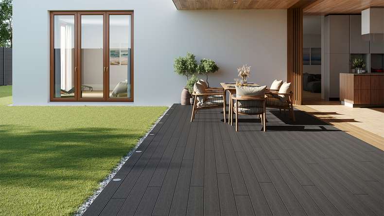planeo LineWood WPC decking board solid - dark grey 3m grooved/grooved