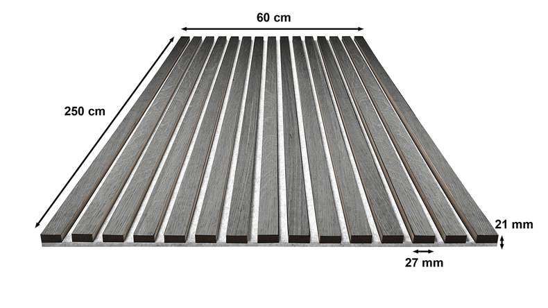 Skaben acoustic panels SilentWall Pro - Oak grey - 250 x 60 cm