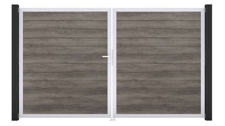 planeo Gardence Simply Small - PVC door - DIN left 2-leaf Monument Oak with silver aluminium frame | EV1 300 x 180 cm