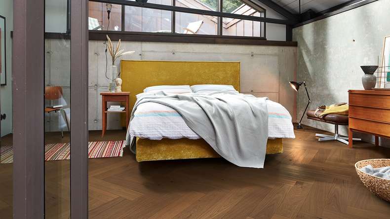 planeo Wood Flooring - Noble Wood Herringbone Walnut Notodden | Made in Germany (EDP-4298)