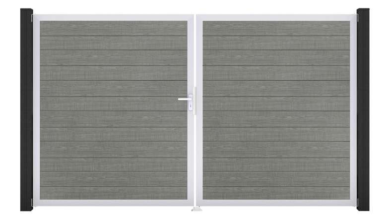 planeo Gardence Simply Small – 2-panel PVC gate in Grey Ash Cut with aluminium frame, 300 x 180 cm