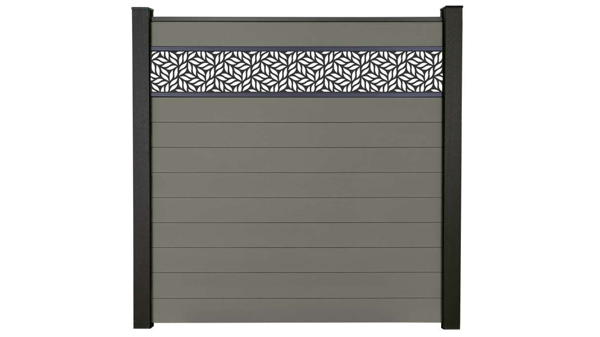 planeo Gardence Strong - BPC plug-in fence Leafs grey 180 x 180 cm
