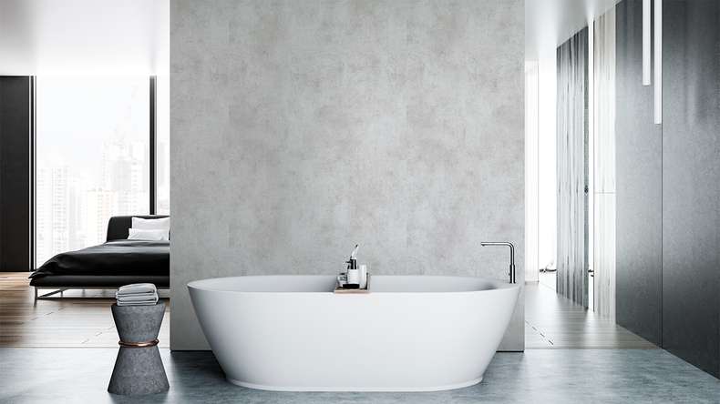 Plastic wall panelling - planeo StrongWall - Grey Cement 37.5 x 65 cm