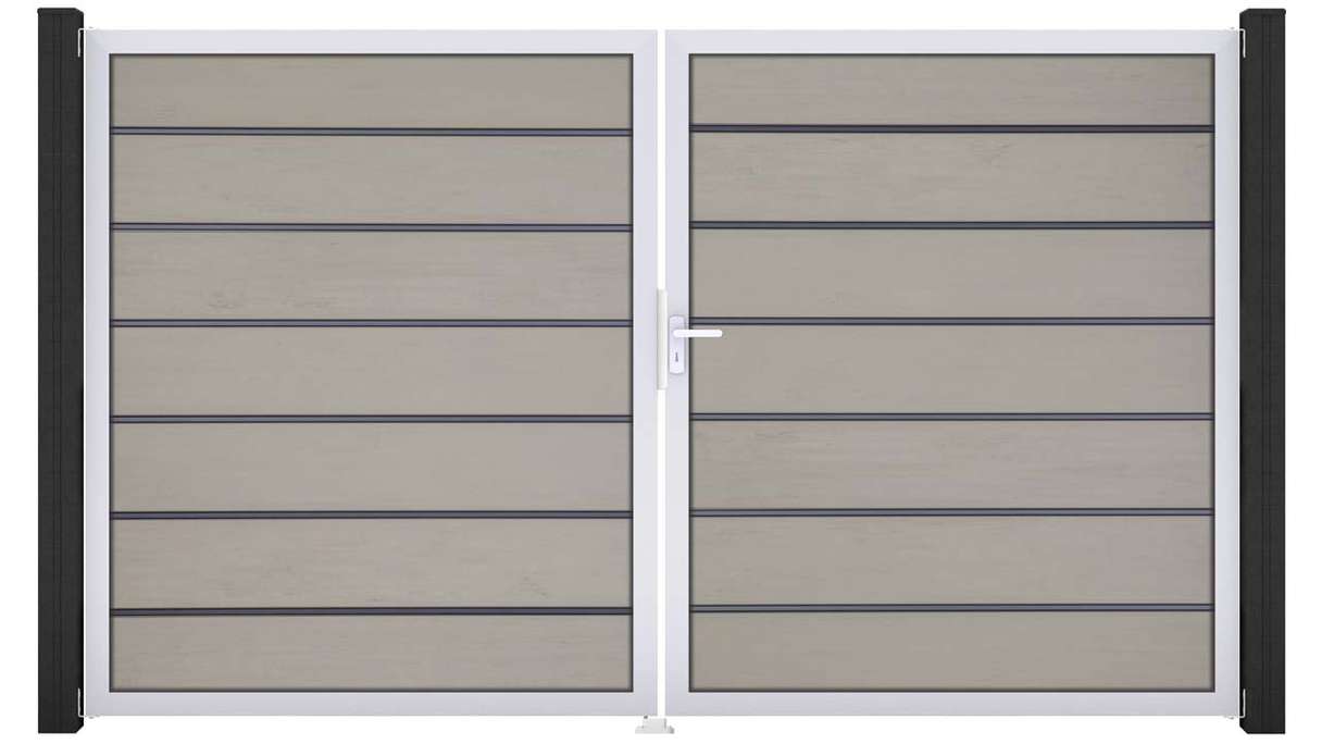 planeo Gardence Deluxe – BPC gate – double-leaf, two-tone sand with aluminium frame