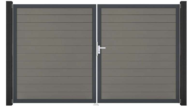 planeo Gardence Strong – BPC gate – double-leaf, grey with aluminium frame