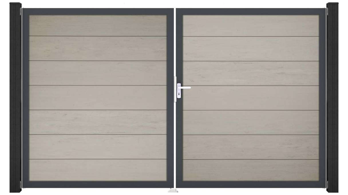 planeo Gardence Strong XL – BPC gate – double-leaf, two-tone sand, with aluminium frame