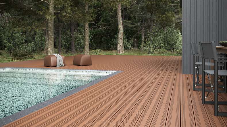 planeo SolidWood WPC decking complete set solid planks 4.2m (35.81m²) - light brown french/textured