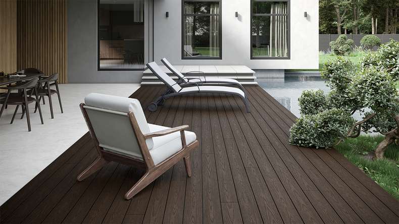 planeo CoEXWood WPC solid coated decking board - Light brown/Dark brown 3m structured