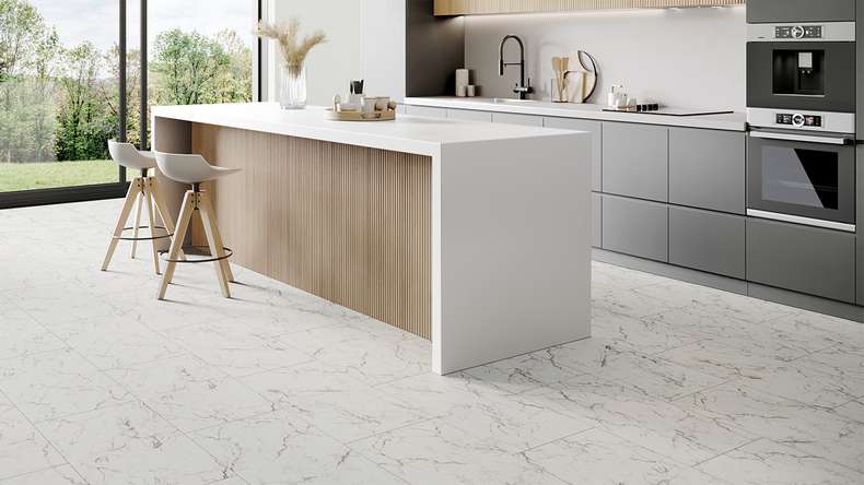 planeo Rigid click vinyl - Stone Carrara Marble Matt | Impact sound insulation integrated (100P2921MT)