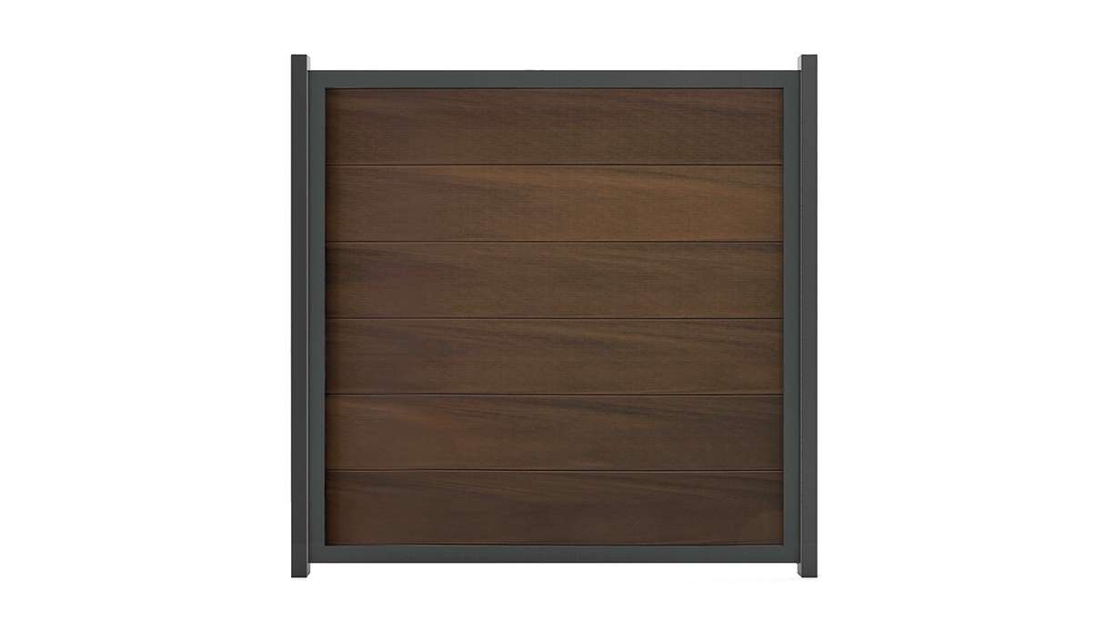 planeo Viento - garden fence square walnut co-extruded with aluminium frame in anthracite