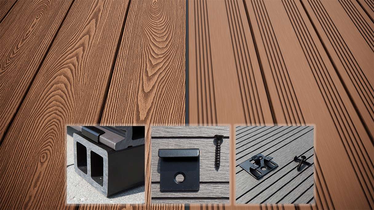 planeo SolidWood WPC decking complete set solid plank 3m (19.85m²) - light brown french/textured