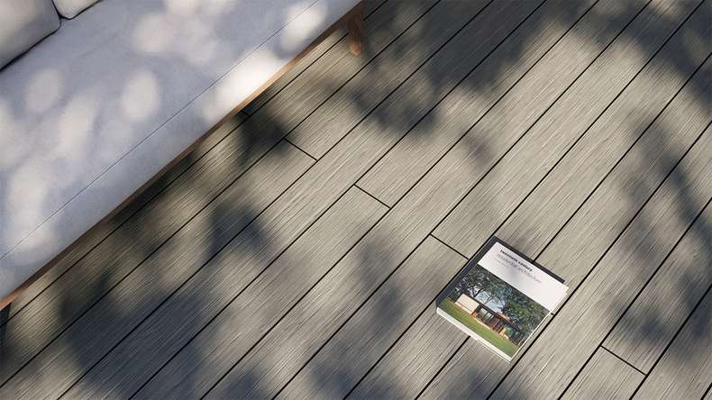 planeo AntikWood WPC decking complete set solid planks 4.2m (16.05m²) - Stone grey antique aged