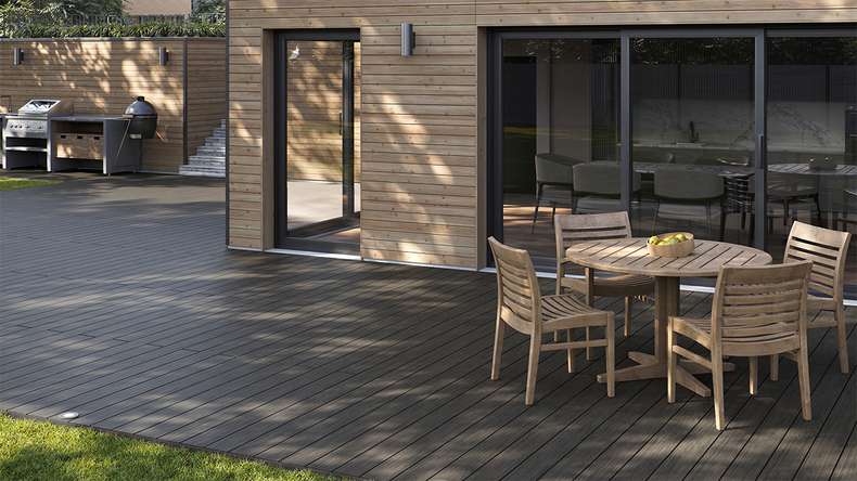 planeo AntikWood WPC decking complete set solid planks - anthracite grey antique aged