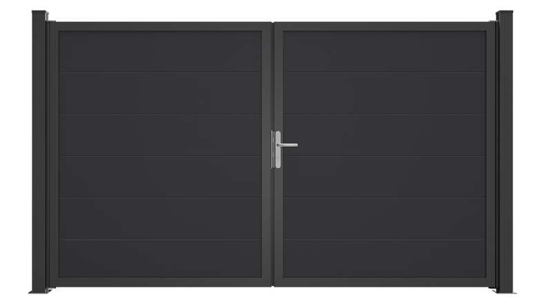 planeo Gardence Simply Guard – PVC gate – double-leaf, anthracite grey with aluminium frame, 300 x 180 cm