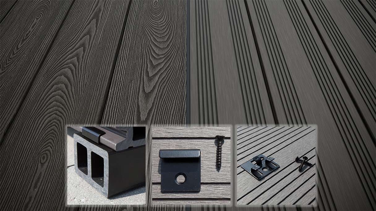 planeo SolidWood WPC decking complete set solid planks 4.8m (50.8m²) - Dark grey French/textured