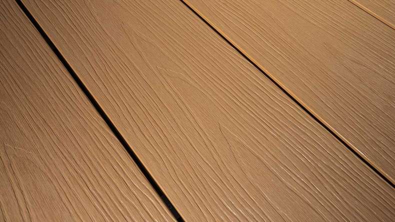 planeo MAXLine Nature - WPC CoEx coated XL decking board hollow chamber - sand 3m textured/smooth brushed