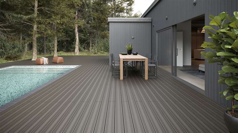 planeo SolidWood WPC Solid decking board - Light grey 3.6m French/structured