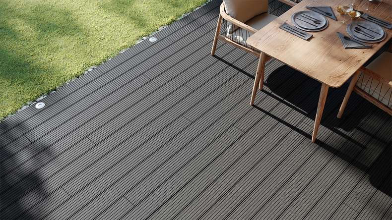 planeo LineWood WPC decking board solid - dark grey 3m grooved/grooved