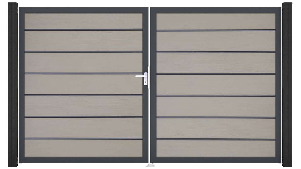 planeo Gardence Deluxe – BPC gate – double-leaf, two-tone sand with aluminium frame