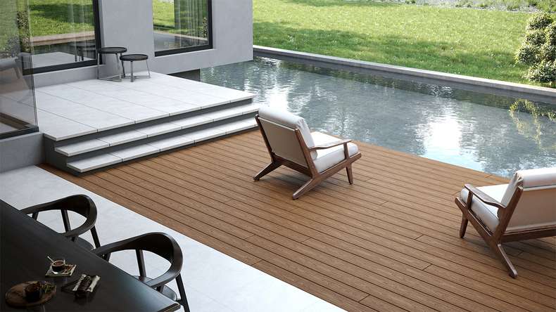 planeo CoEXWood WPC decking complete set solid plank - sand/caramel textured