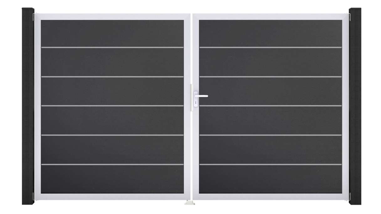 planeo Gardence Simply Premium – 2-leaf PVC gate in anthracite grey with aluminium frame, 300 x 180 cm