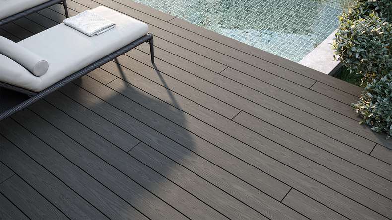 planeo CoEXWood WPC solid coated decking board - Grey/Cement 3m structured